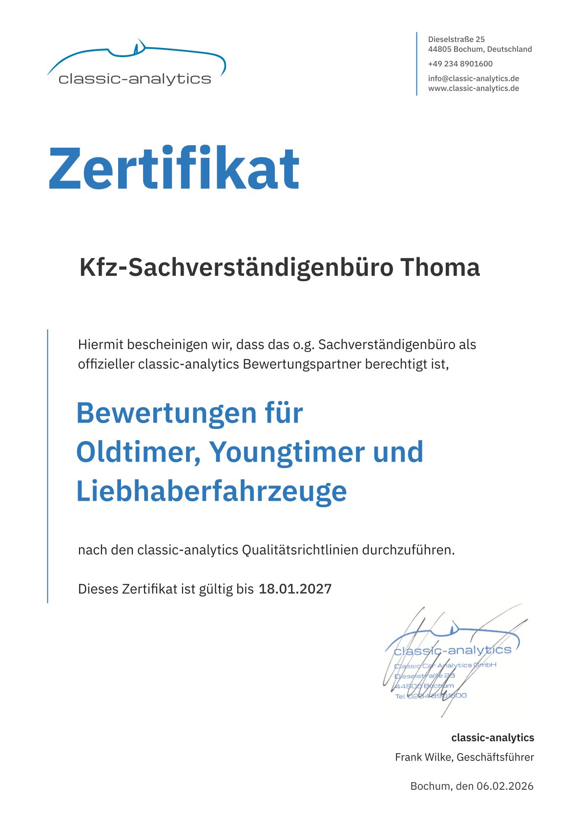 Classic Analytics Zertifikat – Bewertungspartner für Oldtimer, Youngtimer und Liebhaberfahrzeuge